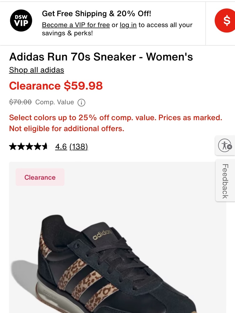 Adidas Women’s Sz 8.5 Run 70s 2.0 Black Leather Sneakers with Leopard Stripe - Picture 11 of 11